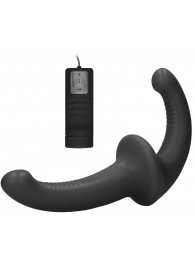 Черный безремневой вибрострапон с пультом управления Vibrating Silicone Strapless Strapon - Shots Media BV - купить с доставкой в Стерлитамаке