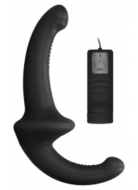 Черный безремневой вибрострапон с пультом управления Vibrating Silicone Strapless Strapon - Shots Media BV - купить с доставкой в Стерлитамаке