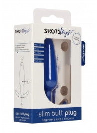 Синяя анальная пробка для ношения Slim Butt Plug - 8,3 см. - Shots Media BV