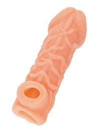 Телесная закрытая насадка с венками Cock Sleeve Size S - 13,8 см. - KOKOS - в Стерлитамаке купить с доставкой