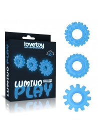 Набор из 3 голубых, светящихся в темноте эрекционных колец Lumino Play - Lovetoy - в Стерлитамаке купить с доставкой