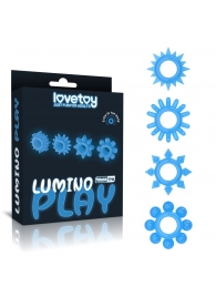 Набор из 4 голубых, светящихся в темноте эрекционных колец Lumino Play - Lovetoy - в Стерлитамаке купить с доставкой