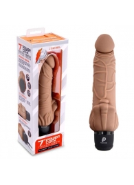 Кофейный вибратор-реалистик с клиторальными лепестками 7  Realistic Vibrator - 21,5 см. - PowerCocks