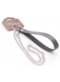 Серебристый металлический поводок с кожаной черной ручкой - 80 см. - Crazy Handmade - купить с доставкой в Стерлитамаке