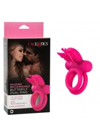 Розовое эрекционное виброкольцо Silicone Rechargeable Dual Butterfly Ring - California Exotic Novelties - в Стерлитамаке купить с доставкой