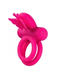 Розовое эрекционное виброкольцо Silicone Rechargeable Dual Butterfly Ring - California Exotic Novelties - в Стерлитамаке купить с доставкой