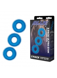 Комплект из трех голубых колец для эрекции 3-Pack Ultra-Stim Stretch Cock Rings - BlueLine - в Стерлитамаке купить с доставкой