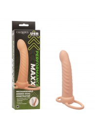 Телесная насадка для двойного проникновения Rechargeable Ribbed Dual Penetrator с вибрацией - California Exotic Novelties - купить с доставкой в Стерлитамаке