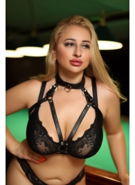 Черная кожаная сбруя с ошейником plus size из нежной кожи - БДСМ Арсенал - купить с доставкой в Стерлитамаке