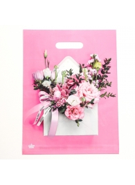Розовый пакет с цветочным принтом и вырубной ручкой (40х31 см) - Сима-Ленд - купить с доставкой в Стерлитамаке