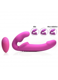 Розовый безремневой страпон с вибрацией и функцией расширения Inflatable Ergo-Fit Strapless Strap-On - XR Brands - купить с доставкой в Стерлитамаке