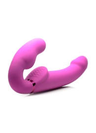 Розовый безремневой страпон с вибрацией и функцией расширения Inflatable Ergo-Fit Strapless Strap-On - XR Brands - купить с доставкой в Стерлитамаке