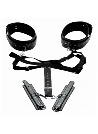 Черная бондажная система Acquire Easy Access Thigh Harness with Wrist Cuffs - XR Brands - купить с доставкой в Стерлитамаке