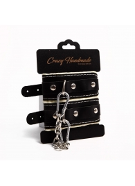 Черные скругленные наручники с мягкой бежевой подкладкой - Crazy Handmade - купить с доставкой в Стерлитамаке
