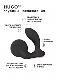 Черный вибромассажер простаты с пультом ДУ Hugo 2 Remote - Lelo - в Стерлитамаке купить с доставкой