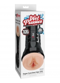 Телесный мастурбатор-вагина в черной колбе Super Luscious Lips XXL - Pipedream - в Стерлитамаке купить с доставкой