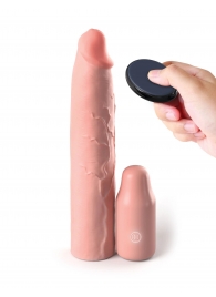Телесная вибронасадка на член 3  Vibrating Mega X-tension with Remote - 22,9 см. - Pipedream - в Стерлитамаке купить с доставкой