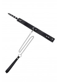 Кожаный двухслойный ошейник с белой строчкой и поводком - Pecado - купить с доставкой в Стерлитамаке