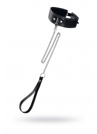 Кожаный двухслойный ошейник с белой строчкой и поводком - Pecado - купить с доставкой в Стерлитамаке