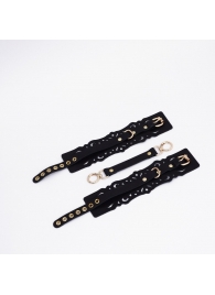 Черный кожаные оковы с узорами и золотистой фурнитурой - Crazy Handmade - купить с доставкой в Стерлитамаке