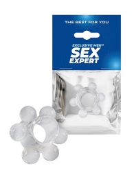 Прозрачное эрекционное кольцо с 6 стимулирующими шариками - Sex Expert - в Стерлитамаке купить с доставкой