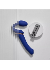 Синий безремневой страпон Multi Orgasm Bendable Strap-On size L с клиторальной стимуляцией - Strap-on-me - купить с доставкой в Стерлитамаке