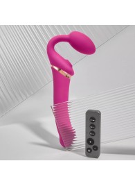 Ярко-розовый безремневой страпон Multi Orgasm Bendable Strap-On size XL с клиторальной стимуляцией - Strap-on-me - купить с доставкой в Стерлитамаке