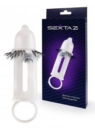 Эластичная насадка на пенис с подхватом мошонки и стимулирующими «ресничками» - Sextaz - в Стерлитамаке купить с доставкой