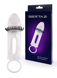 Закрытая насадка на пенис с подхватом мошонки и стимулирующими «ресничками» - Sextaz - в Стерлитамаке купить с доставкой