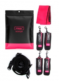 Черно-розовый эротический набор: фиксатор, оковы, наручники, повязка - Erokay - купить с доставкой в Стерлитамаке