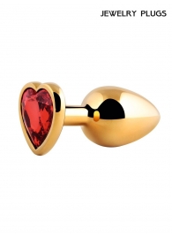 Золотистая анальная пробка с красным кристаллом - 9 см. - Anal Jewelry Plug