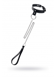 Черный узкий однослойный ошейник с серебристым поводком-цепочкой - Pecado - купить с доставкой в Стерлитамаке