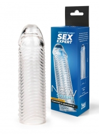 Прозрачная закрытая насадка на пенис с ребрышками - 16 см. - Sex Expert - в Стерлитамаке купить с доставкой