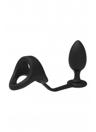 Черное эрекционное кольцо с анальной пробкой Cockstrap With Anal Plug - Dream Toys - в Стерлитамаке купить с доставкой