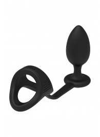 Черное эрекционное кольцо с анальной пробкой Cockstrap With Anal Plug - Dream Toys - в Стерлитамаке купить с доставкой