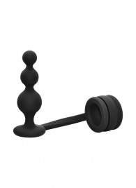 Черное эрекционное кольцо с анальной елочкой Cockring With Beaded Anal Plug - Dream Toys - в Стерлитамаке купить с доставкой