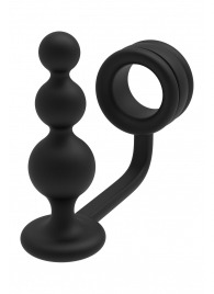 Черное эрекционное кольцо с анальной елочкой Cockring With Beaded Anal Plug - Dream Toys - в Стерлитамаке купить с доставкой