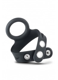 Черное эрекционное кольцо с подхватом мошонки на кнопках VS6 - Blush Novelties - в Стерлитамаке купить с доставкой