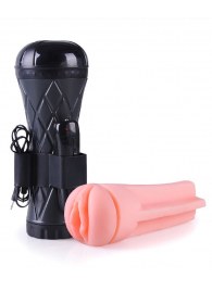 Телесный мастурбатор-вагина в черной колбе с вибрацией - Boys of Toys - в Стерлитамаке купить с доставкой