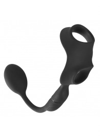 Черное виброкольцо с анальной пробкой Cock Ring with RC Butt Plug - Orion - в Стерлитамаке купить с доставкой