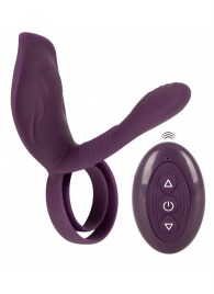 Фиолетовая насадка на член с клиторальным отростком и пультом ДУ RC Couple’s Vibrator 2 - Orion - в Стерлитамаке купить с доставкой