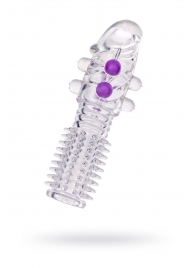 Гелевая прозрачная насадка с шариками и шипами - 14 см. - Toyfa Basic - в Стерлитамаке купить с доставкой