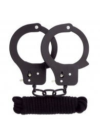 Чёрные наручники из листового металла в комплекте с веревкой BONDX METAL CUFFS LOVE ROPE SET - Dream Toys - купить с доставкой в Стерлитамаке