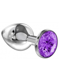 Малая серебристая анальная пробка Diamond Purple Sparkle Small с фиолетовым кристаллом - 7 см. - Lola Games - купить с доставкой в Стерлитамаке