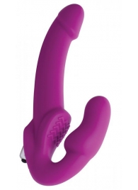 Ярко-розовый безремневой вибрострапон Evoke Vibrating Strapless Silicone Strap-on Dildo - XR Brands - купить с доставкой в Стерлитамаке