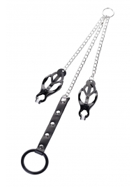 Черно-серебристые зажимы для сосков с кольцом для пениса TOYFA Metal - ToyFa - купить с доставкой в Стерлитамаке