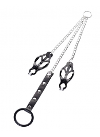 Черно-серебристые зажимы для сосков с кольцом для пениса TOYFA Metal - ToyFa - купить с доставкой в Стерлитамаке