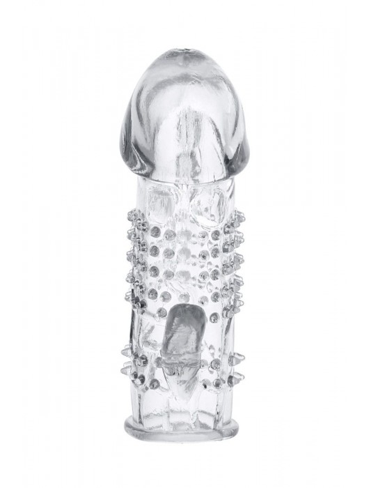 Прозрачная гелевая насадка с шипами и клиторальным отростком - 13 см. - Toyfa Basic - в Стерлитамаке купить с доставкой