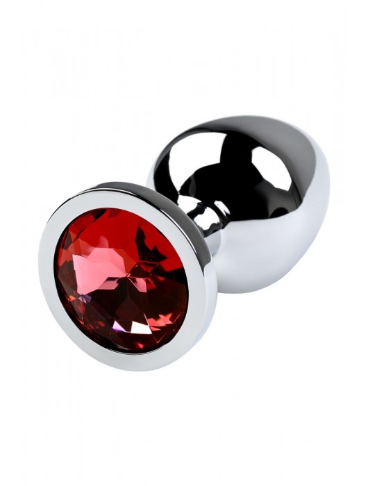 Серебристая коническая анальная пробка с красным кристаллом - 8 см. - ToyFa - купить с доставкой в Стерлитамаке