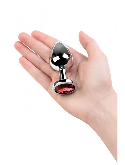 Серебристая коническая анальная пробка с красным кристаллом - 8 см. - ToyFa - купить с доставкой в Стерлитамаке